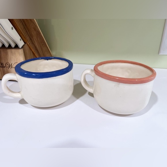 Set of two vintage “soup” mugs. Blue & pink set. Vintage mugs. Antique mug set - Picture 4 of 5